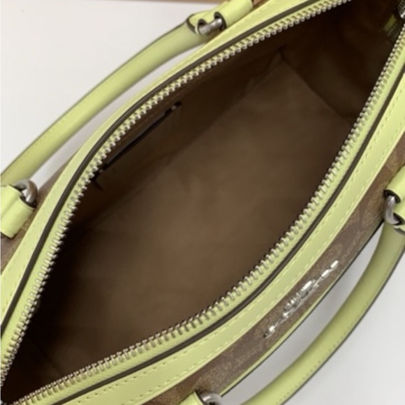 COACH  (83607) Rowan Khaki/Pale Lime Signature Medium Satchel Crossbody Handbag - Picture 11 of 16